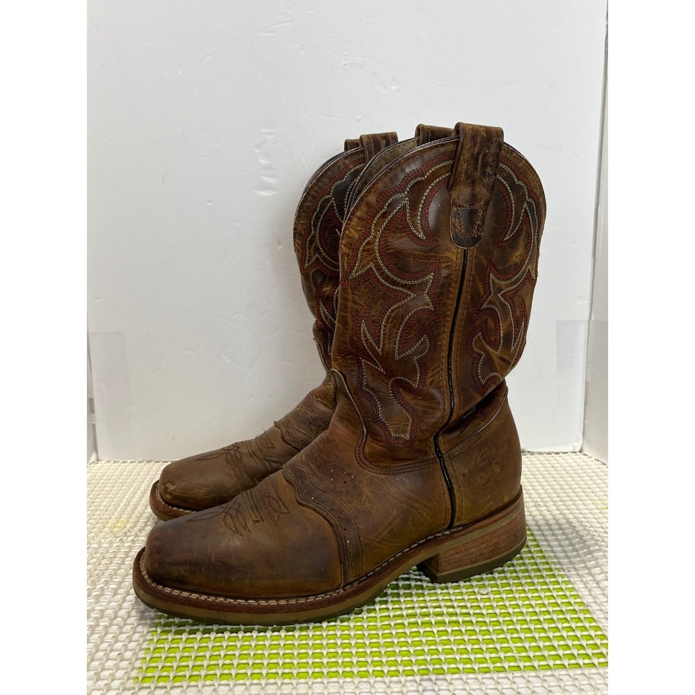Double-H DH3560 Leather Square Toe Western Cowboy Boots Men's 8 D Graham Brown